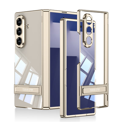 Galaxy Z Fold 7 Kılıf Kamera Korumalı Şeffaf Tasarımlı Zore Lego Standlı Kapak Gold