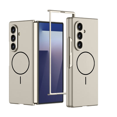 Galaxy Z Fold 7 Kılıf Wireless Şarj Özellikli Zore Kıpta M-safe Kapak Titanyum