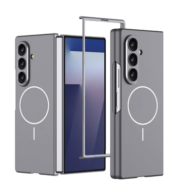 Galaxy Z Fold 7 Kılıf Wireless Şarj Özellikli Zore Kıpta M-safe Kapak Gri