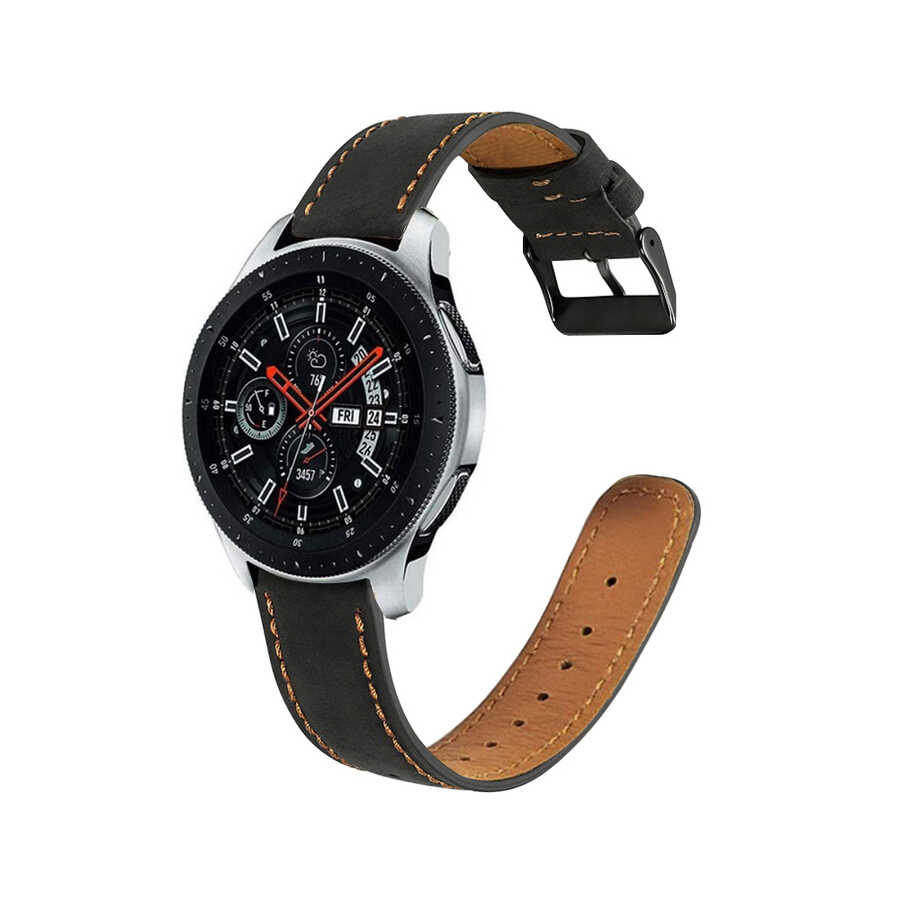 Gear S3 22mm KRD-29 Deri Kordon Siyah