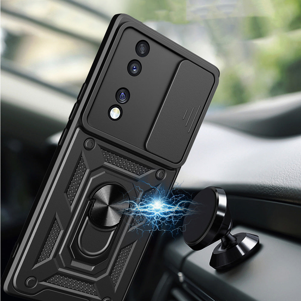 Honor 70 Kılıf Magnetik Standlı Kamera Korumalı Zore Sürgülü Vega Kapak Mavi