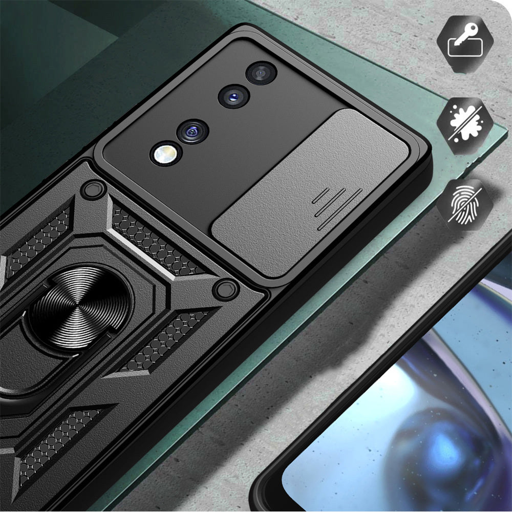 Honor 70 Kılıf Magnetik Standlı Kamera Korumalı Zore Sürgülü Vega Kapak Mavi