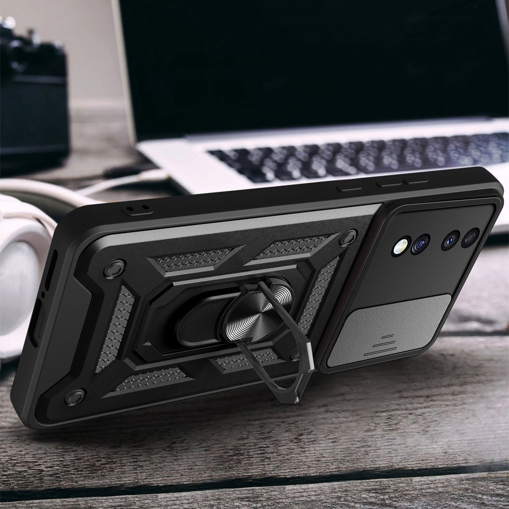 Honor 70 Kılıf Magnetik Standlı Kamera Korumalı Zore Sürgülü Vega Kapak Mavi