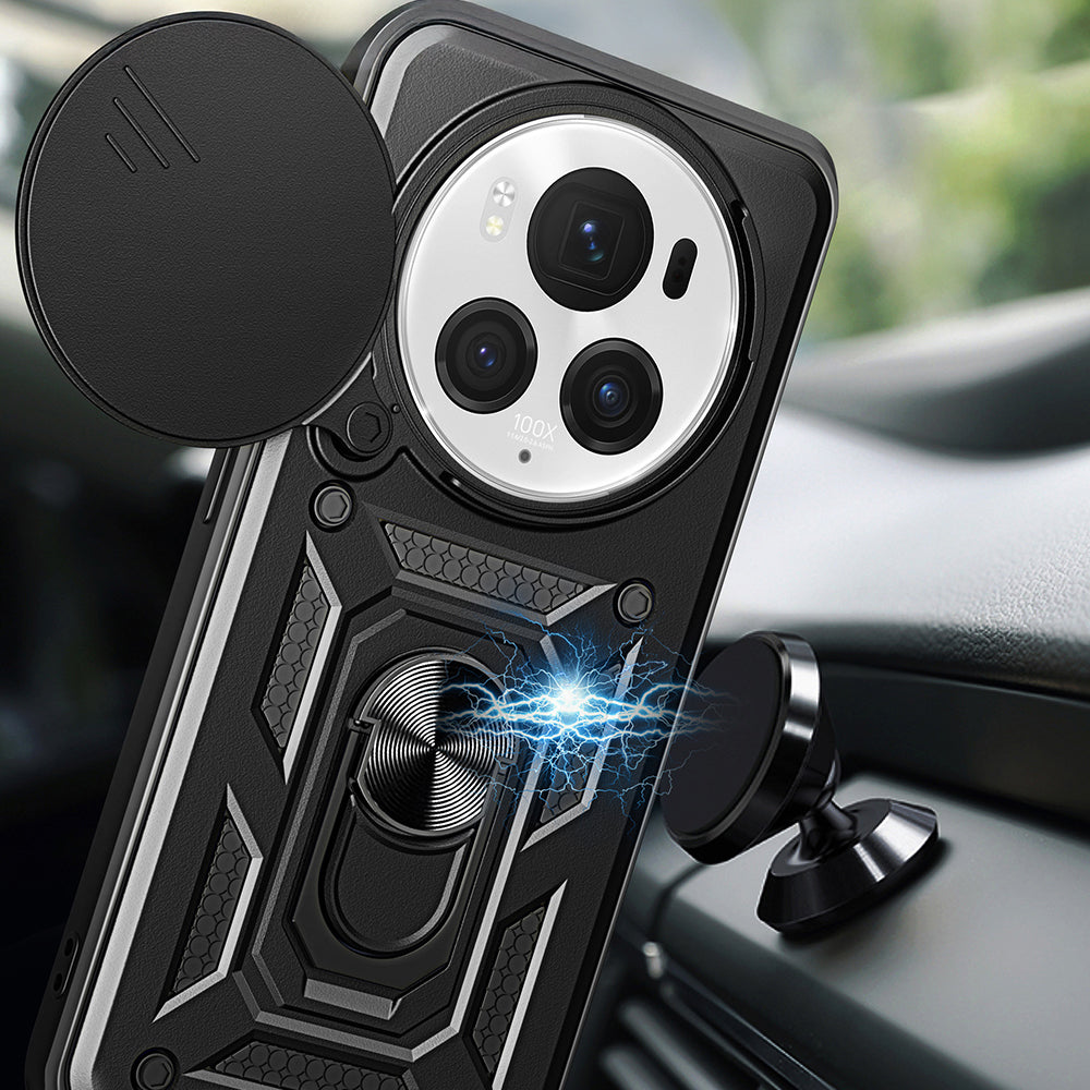 Honor Magic 6 Pro Kılıf Magnetik Standlı Kamera Korumalı Zore Sürgülü Vega Kapak Siyah