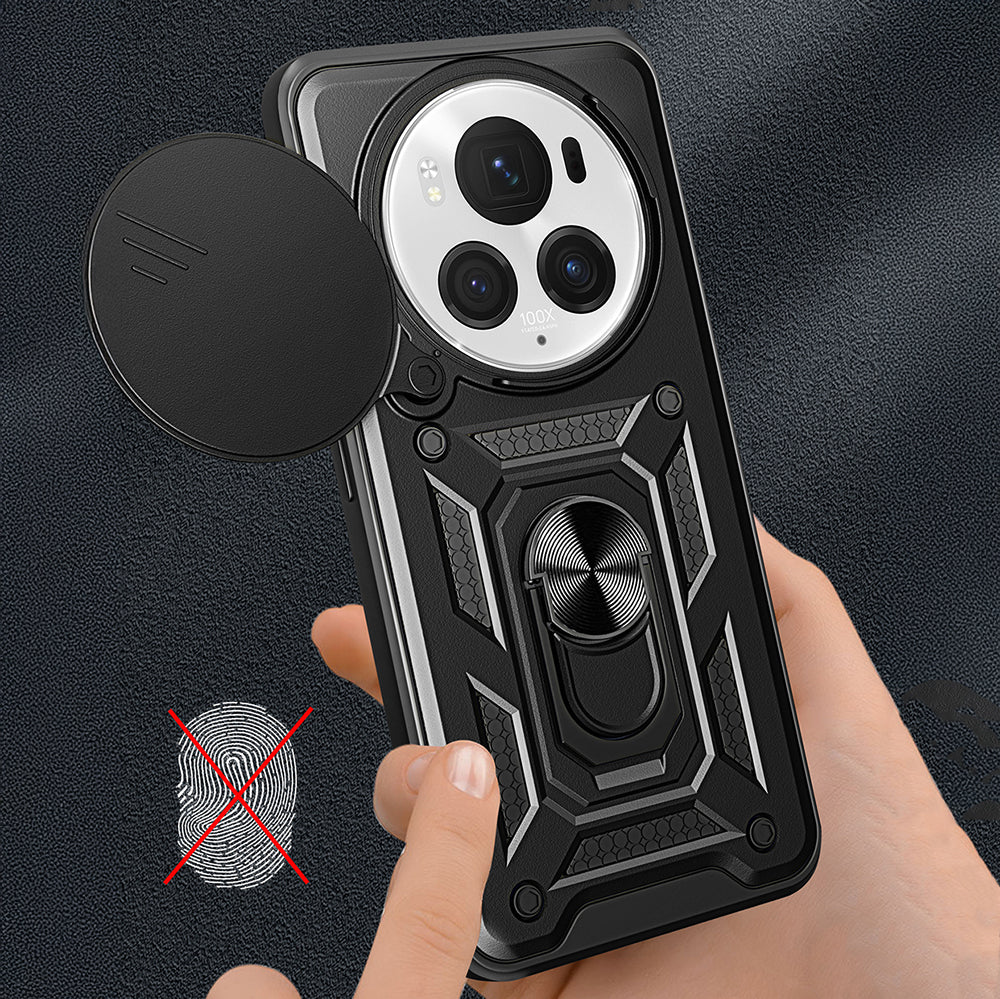 Honor Magic 6 Pro Kılıf Magnetik Standlı Kamera Korumalı Zore Sürgülü Vega Kapak Siyah