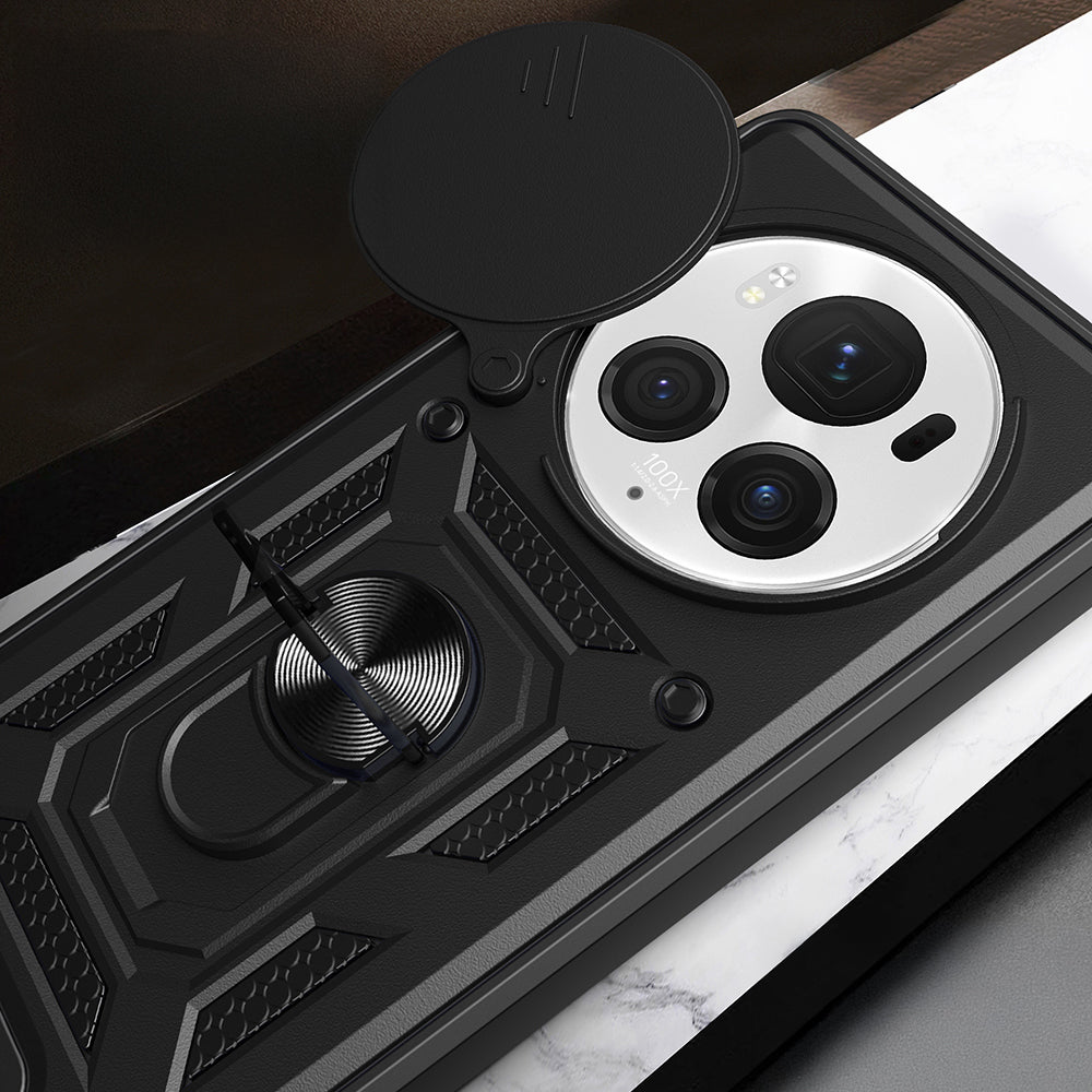 Honor Magic 6 Pro Kılıf Magnetik Standlı Kamera Korumalı Zore Sürgülü Vega Kapak Siyah