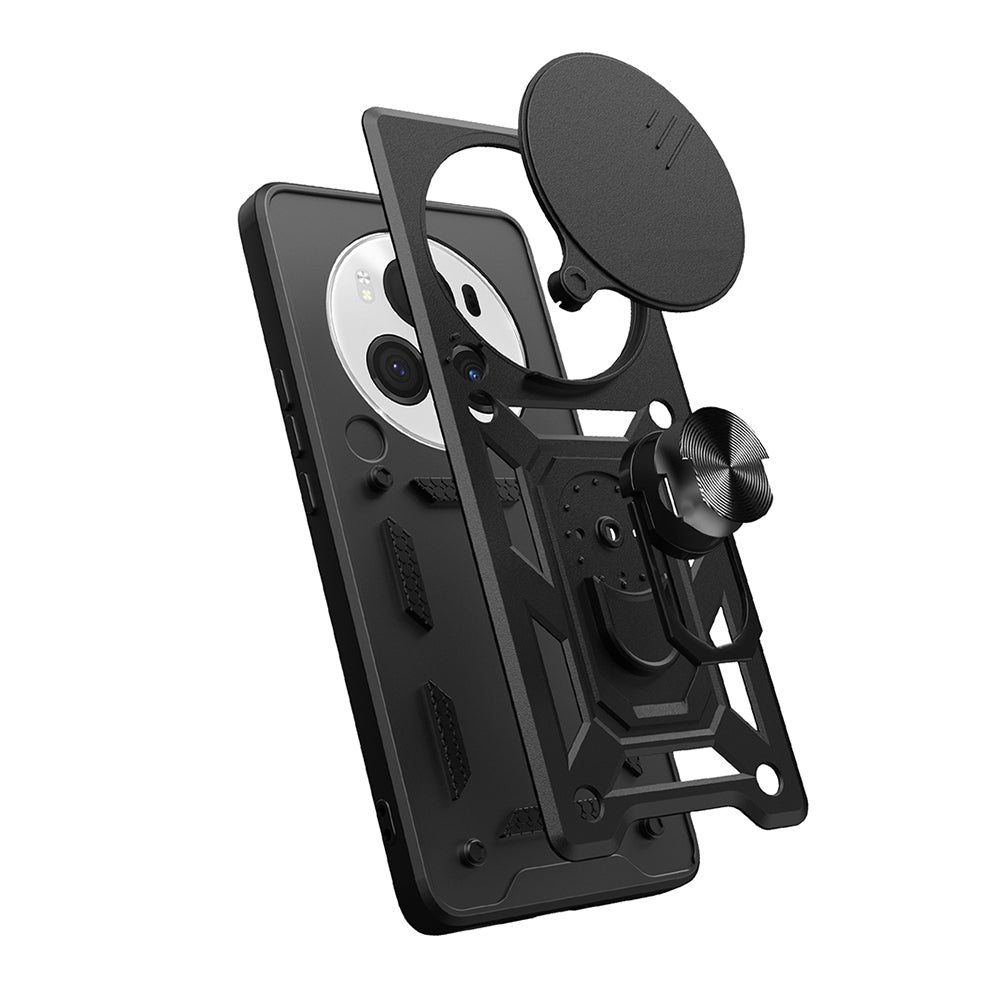 Honor Magic 6 Pro Kılıf Magnetik Standlı Kamera Korumalı Zore Sürgülü Vega Kapak Siyah