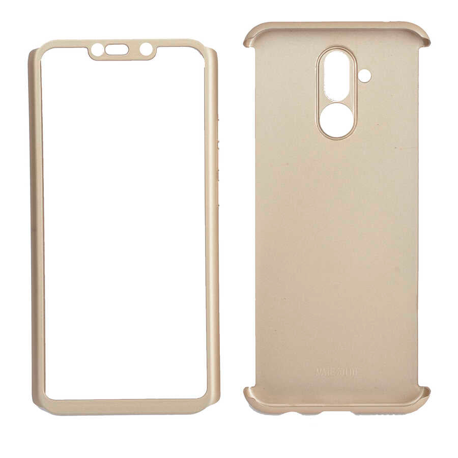 Huawei Mate 20 Lite Kılıf Zore 360 3 Parçalı Rubber Kapak Gold