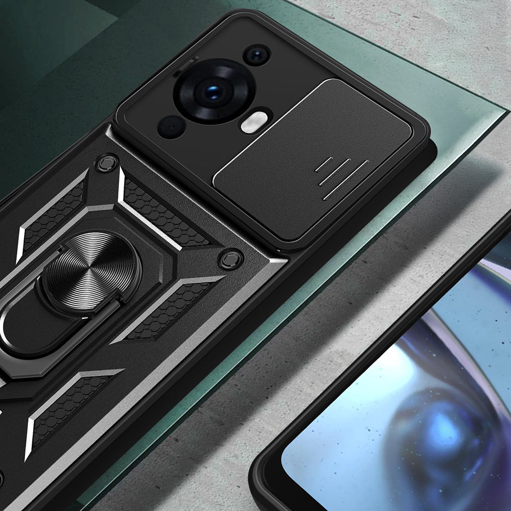 Huawei Nova 12S Kılıf Magnetik Standlı Kamera Korumalı Zore Sürgülü Vega Kapak Lacivert