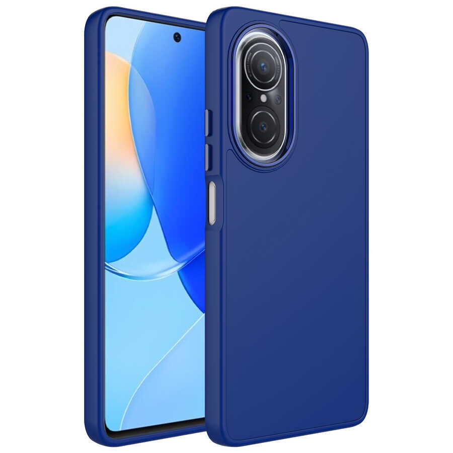 Huawei Nova 9 SE Kılıf Metal Çerçeve ve Buton Tasarımlı Silikon Zore Luna Kapak Lacivert