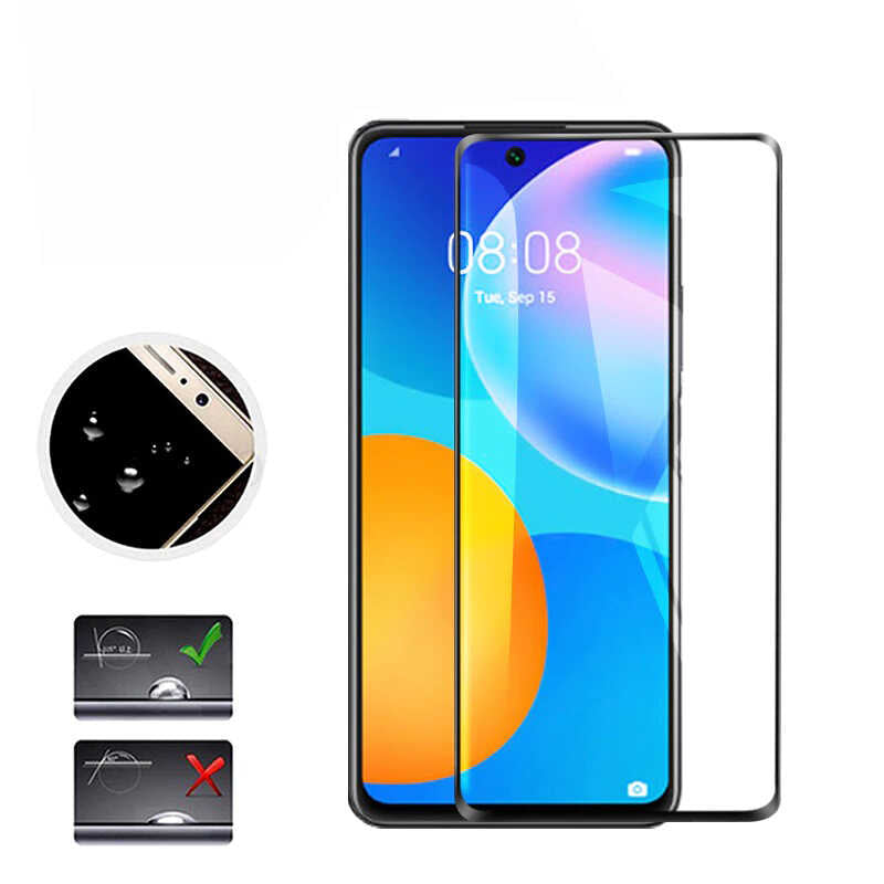 Huawei P Smart 2021 Zore Kenarları Kırılmaya Dayanıklı Cam Ekran Koruyucu Siyah