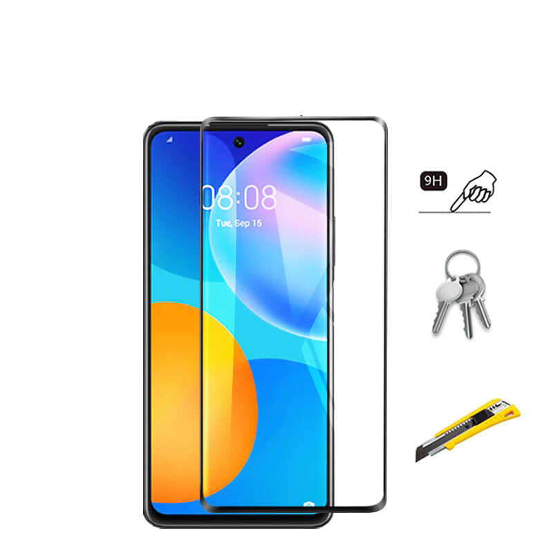 Huawei P Smart 2021 Zore Kenarları Kırılmaya Dayanıklı Cam Ekran Koruyucu Siyah