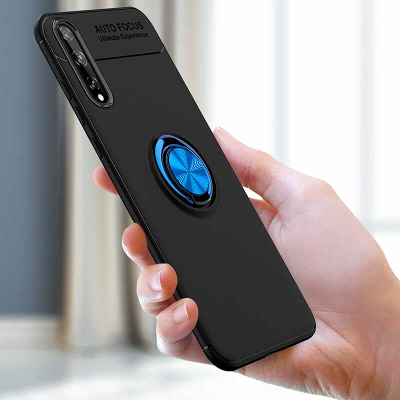 Huawei P Smart S (Y8P) Kılıf Zore Ravel Silikon Kapak Siyah-Mavi