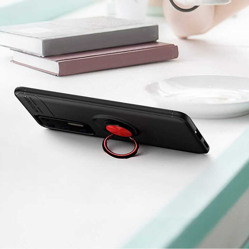 Huawei P40 Kılıf Zore Ravel Silikon Kapak Siyah-Kırmızı