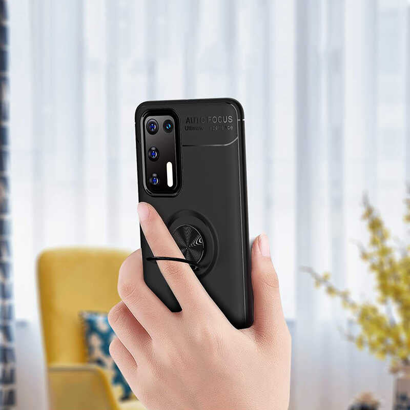 Huawei P40 Kılıf Zore Ravel Silikon Kapak Siyah-Rose Gold