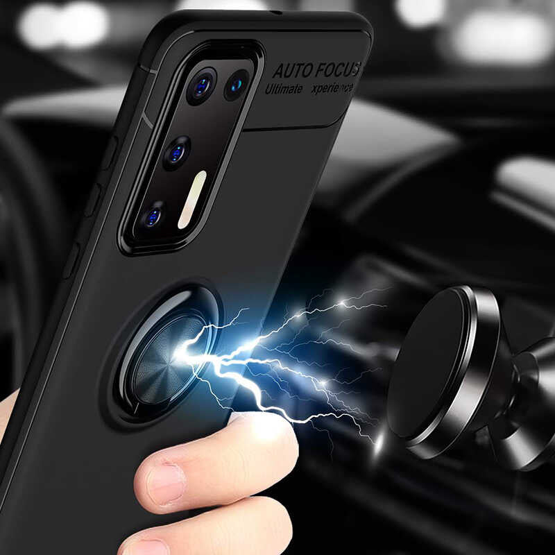 Huawei P40 Kılıf Zore Ravel Silikon Kapak Siyah-Kırmızı