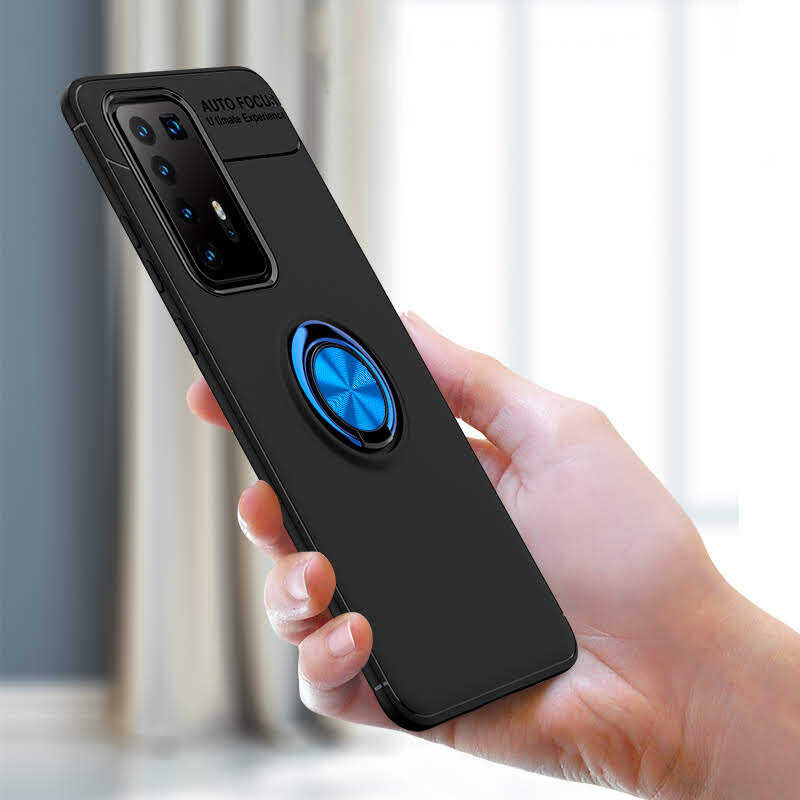 Huawei P40 Pro Kılıf Zore Ravel Silikon Kapak Siyah-Mavi