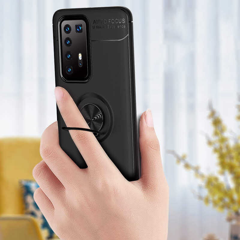 Huawei P40 Pro Kılıf Zore Ravel Silikon Kapak Siyah-Mavi