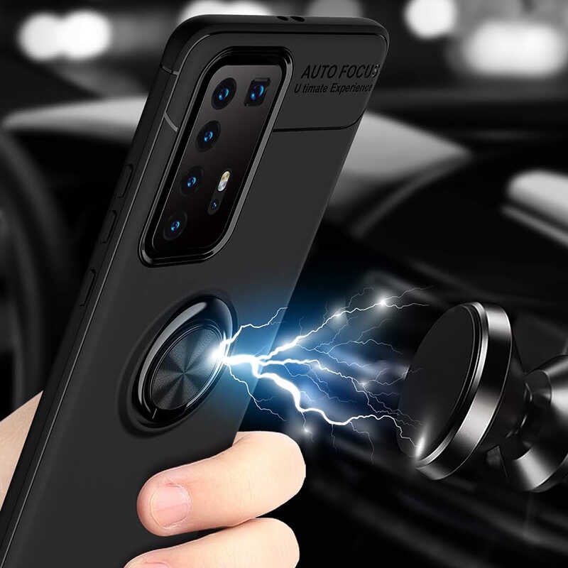 Huawei P40 Pro Kılıf Zore Ravel Silikon Kapak Siyah-Mavi