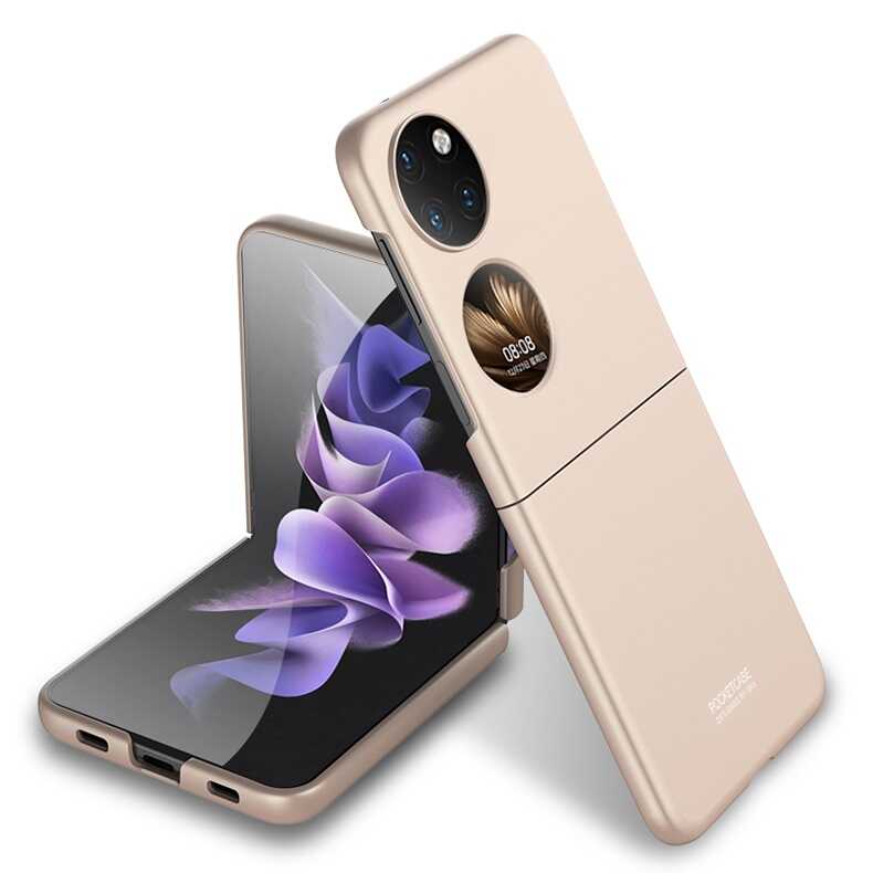 Huawei P50 Pocket Kılıf Zore Sert Kıpta Kapak Gold