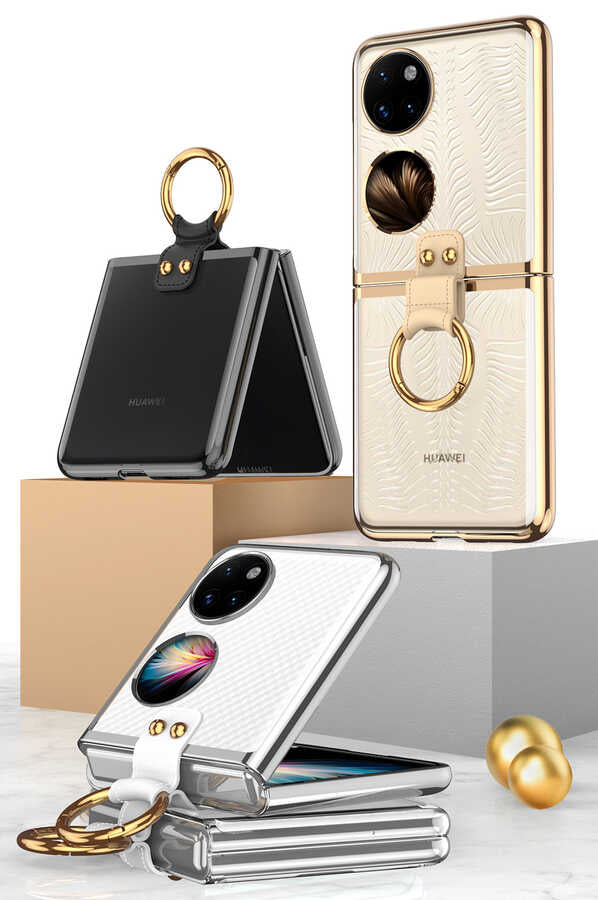 Huawei P50 Pocket Kılıf Zore Yüzüklü Kıpta Kapak Gümüş