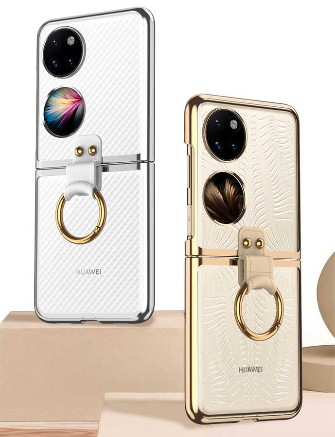 Huawei P50 Pocket Kılıf Zore Yüzüklü Kıpta Kapak Siyah