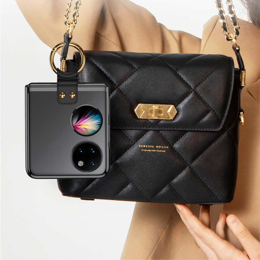 Huawei P50 Pocket Kılıf Zore Yüzüklü Kıpta Kapak Siyah