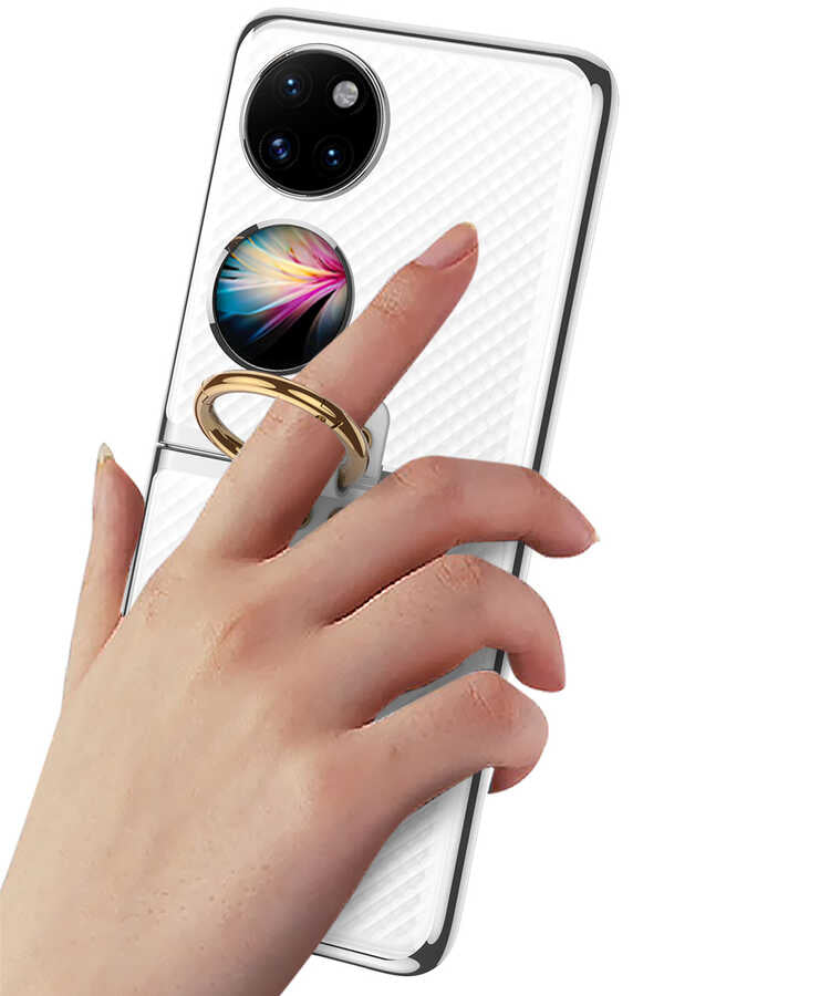 Huawei P50 Pocket Kılıf Zore Yüzüklü Kıpta Kapak Gold