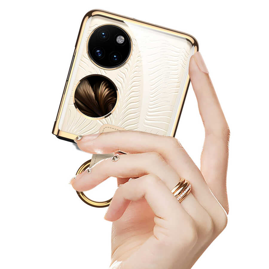 Huawei P50 Pocket Kılıf Zore Yüzüklü Kıpta Kapak Gümüş