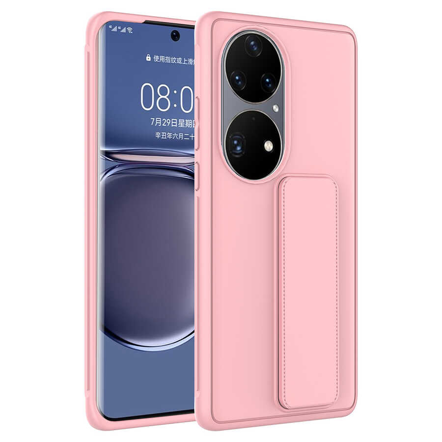 Huawei P50 Pro Kılıf Zore Qstand Kapak Pembe