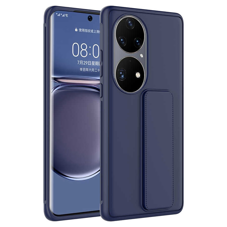 Huawei P50 Pro Kılıf Zore Qstand Kapak Lacivert