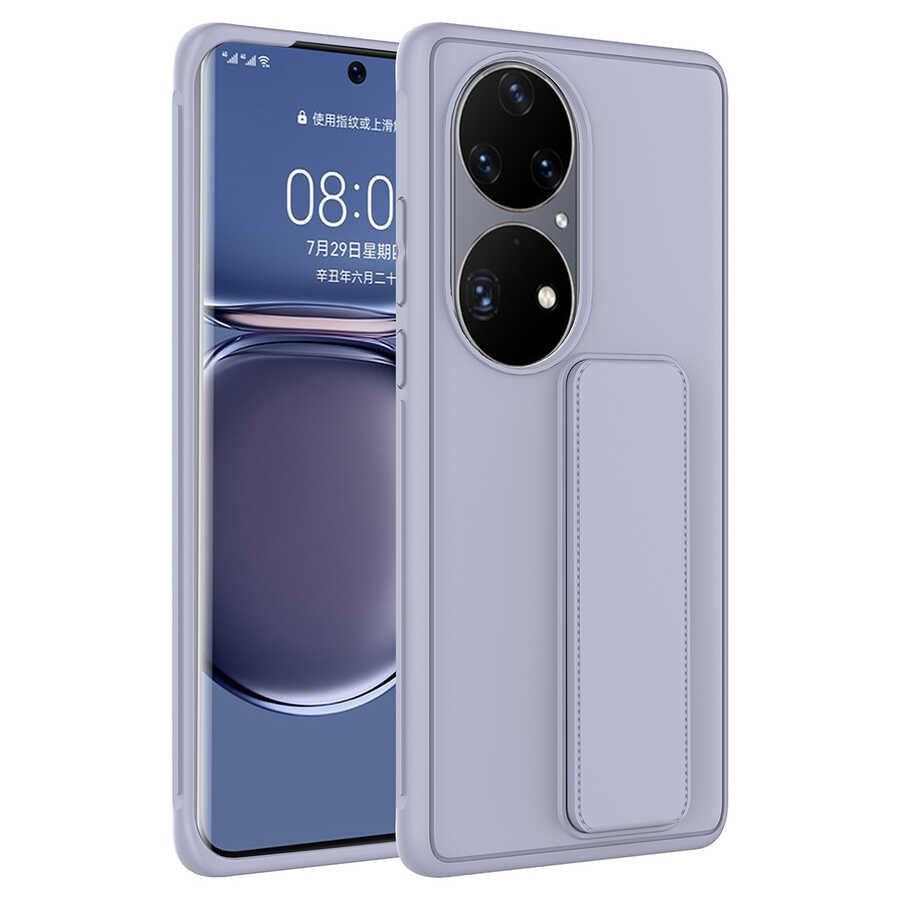 Huawei P50 Pro Kılıf Zore Qstand Kapak Gri