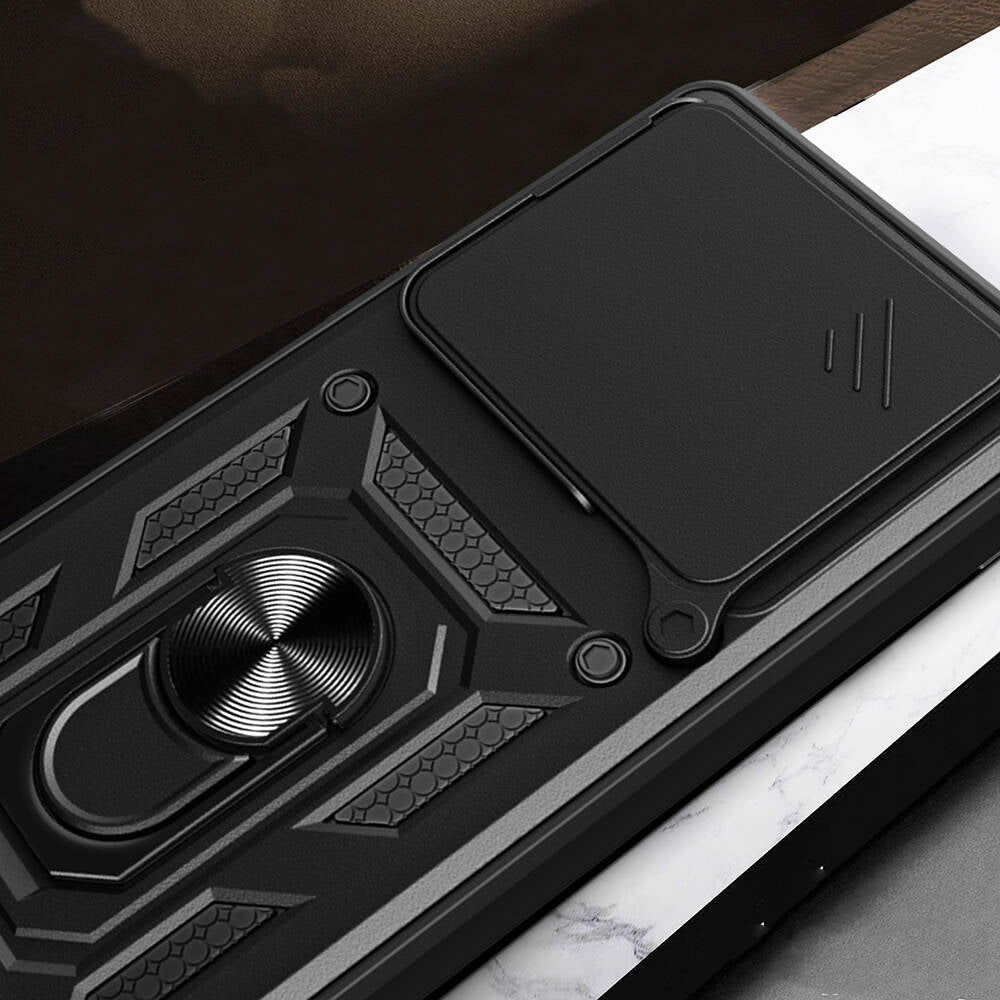 Huawei Pura 70 Pro 5G Kılıf Magnetik Standlı Kamera Korumalı Zore Sürgülü Vega Kapak Mavi