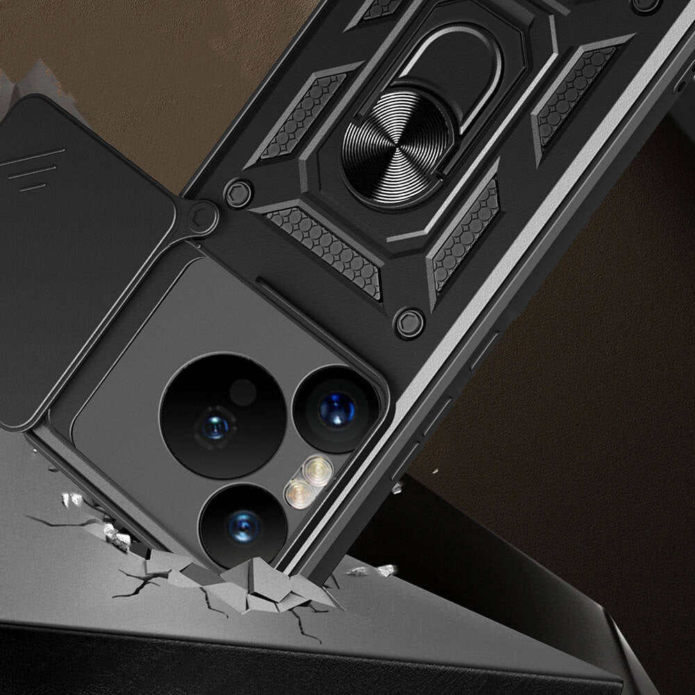 Huawei Pura 70 Pro 5G Kılıf Magnetik Standlı Kamera Korumalı Zore Sürgülü Vega Kapak Siyah