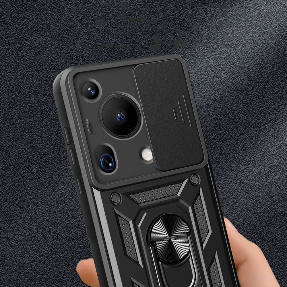 Huawei Pura 70 Ultra Kılıf Magnetik Standlı Kamera Korumalı Zore Sürgülü Vega Kapak Mavi