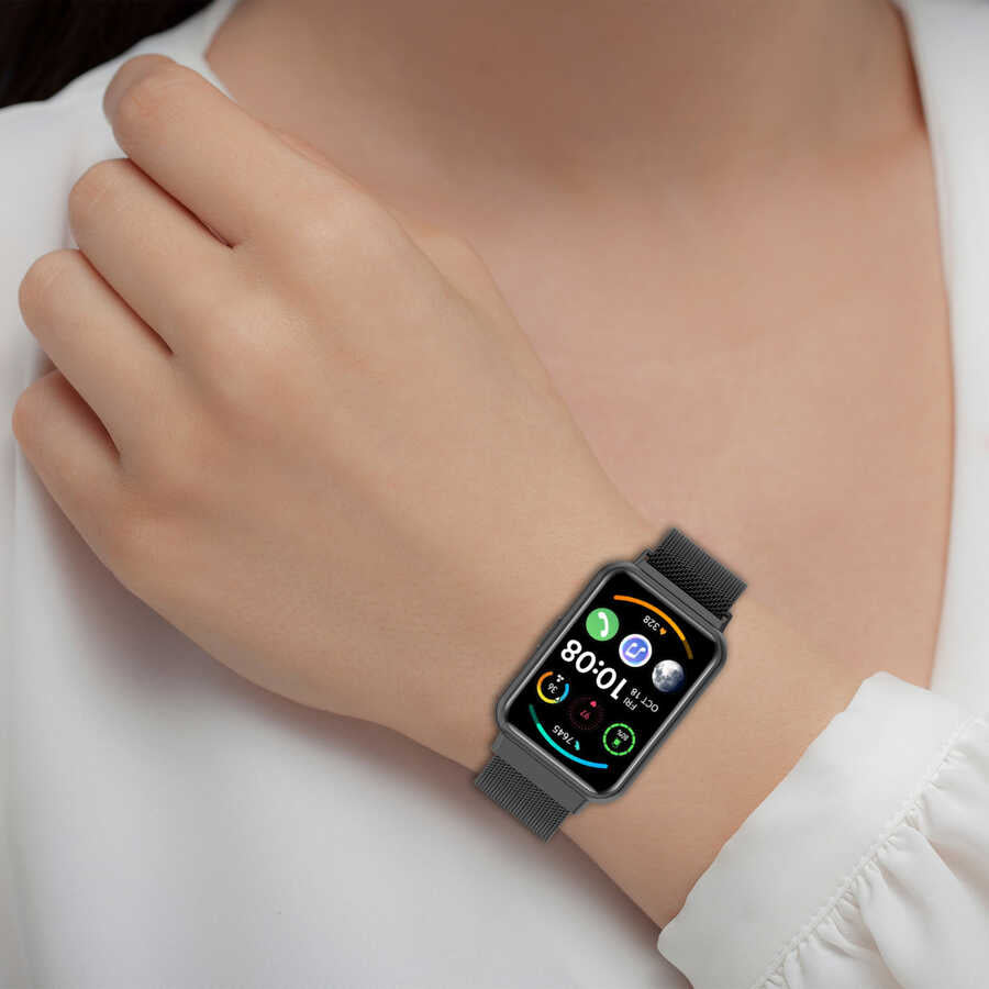 Huawei Watch Fit 2 Zore KRD-01 Metal Kordon Siyah