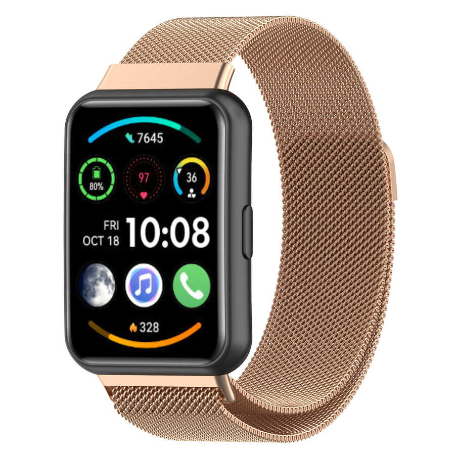 Huawei Watch Fit 2 Zore KRD-01 Metal Kordon Rose Gold