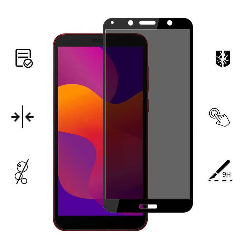 Huawei Y5P Zore New 5D Privacy Temperli Ekran Koruyucu Siyah