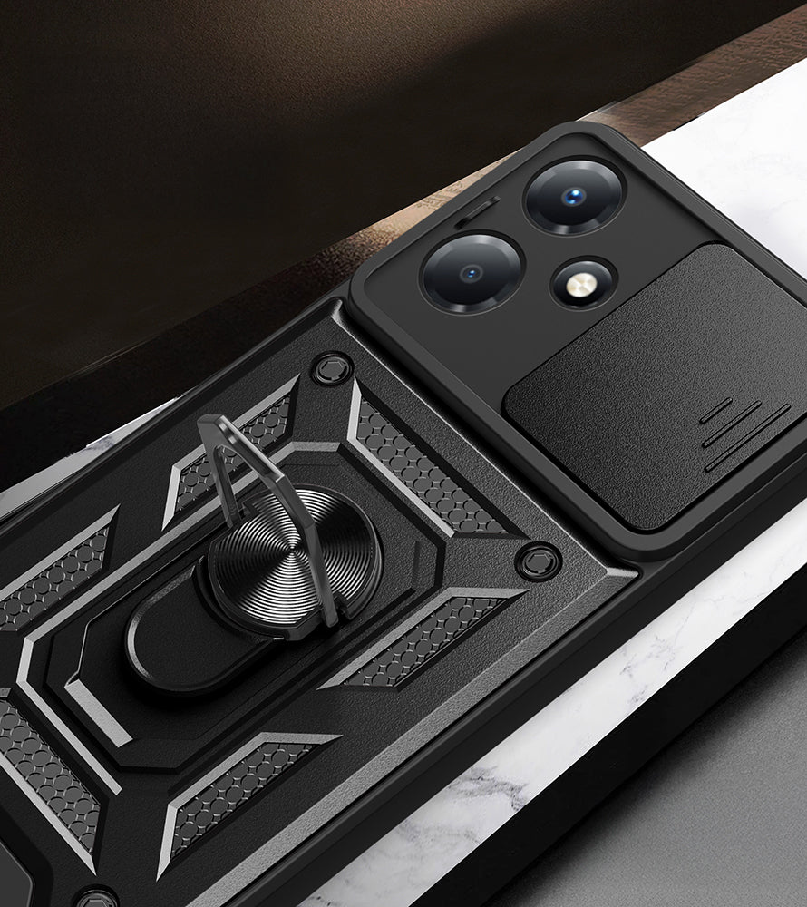 İnfinix Hot 30 Play Kılıf Magnetik Standlı Kamera Korumalı Zore Sürgülü Vega Kapak Siyah