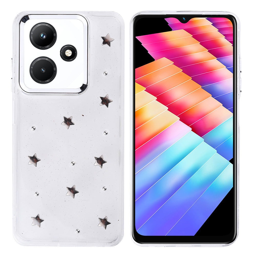 İnfinix Hot 30i Kılıf Airbag Tasarımlı Simli Şeffaf Zore Kutup Kapak Yıldız