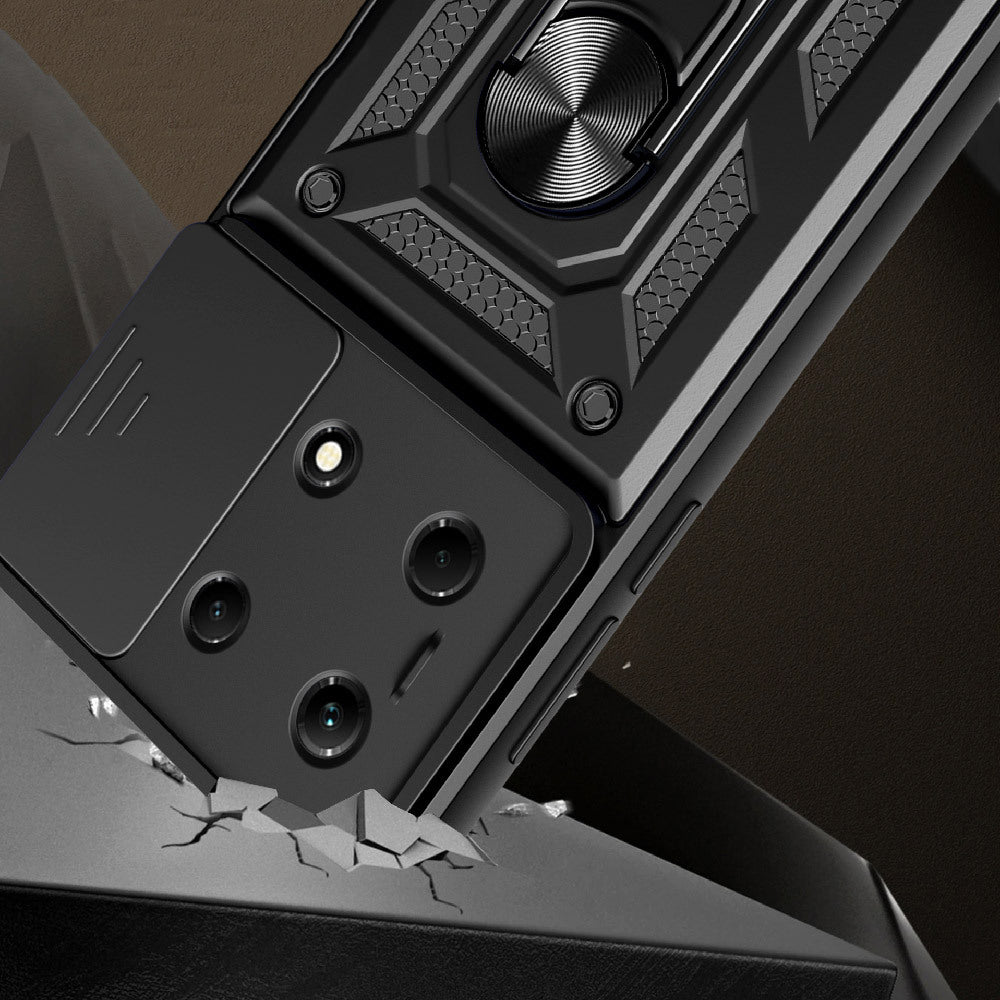 İnfinix Note 30 VIP Kılıf Magnetik Standlı Kamera Korumalı Zore Sürgülü Vega Kapak Siyah