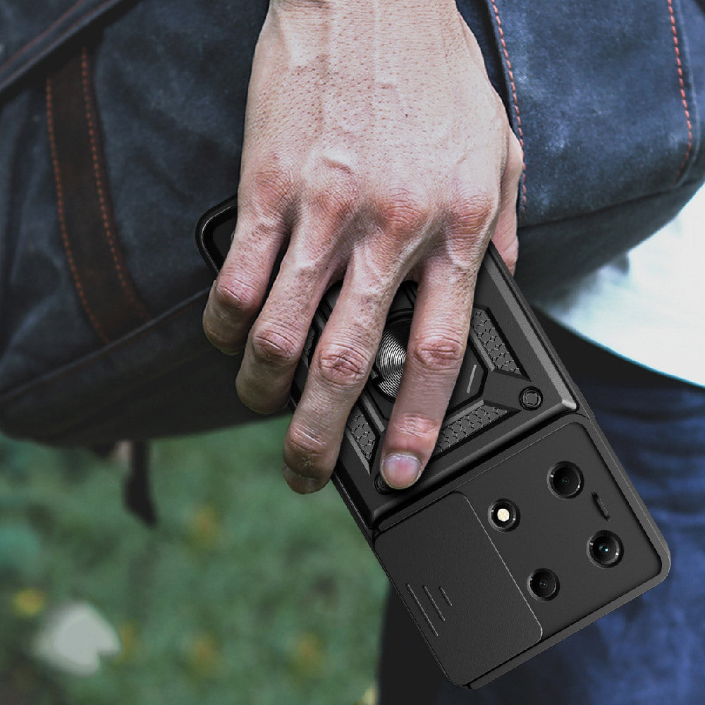 İnfinix Note 30 VIP Kılıf Magnetik Standlı Kamera Korumalı Zore Sürgülü Vega Kapak Siyah