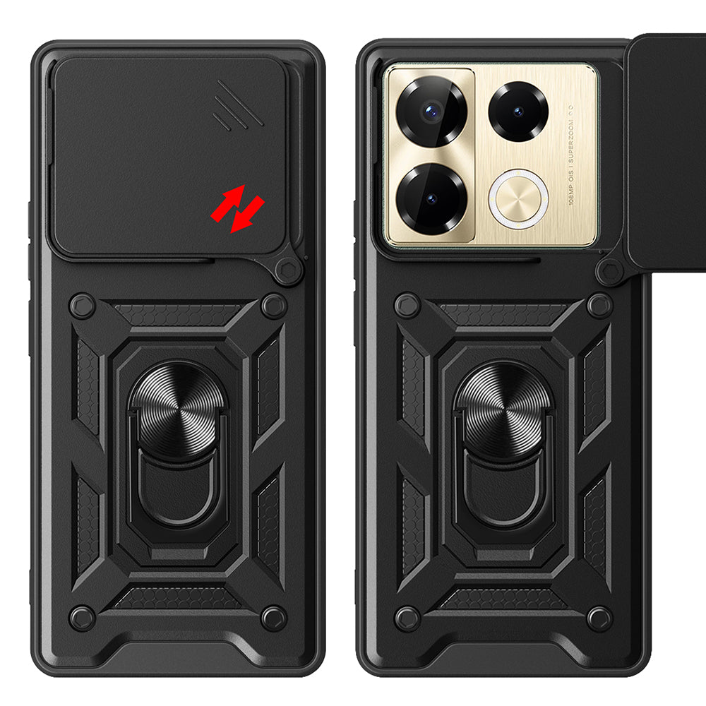 İnfinix Note 40 Pro Kılıf Magnetik Standlı Kamera Korumalı Zore Sürgülü Vega Kapak Siyah