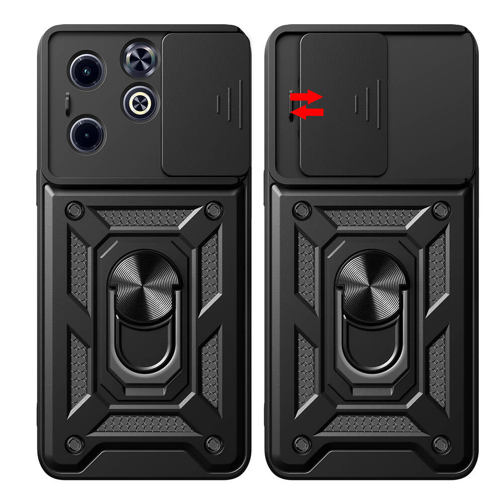 İnfinix Smart 8 Kılıf Magnetik Standlı Kamera Korumalı Zore Sürgülü Vega Kapak Siyah