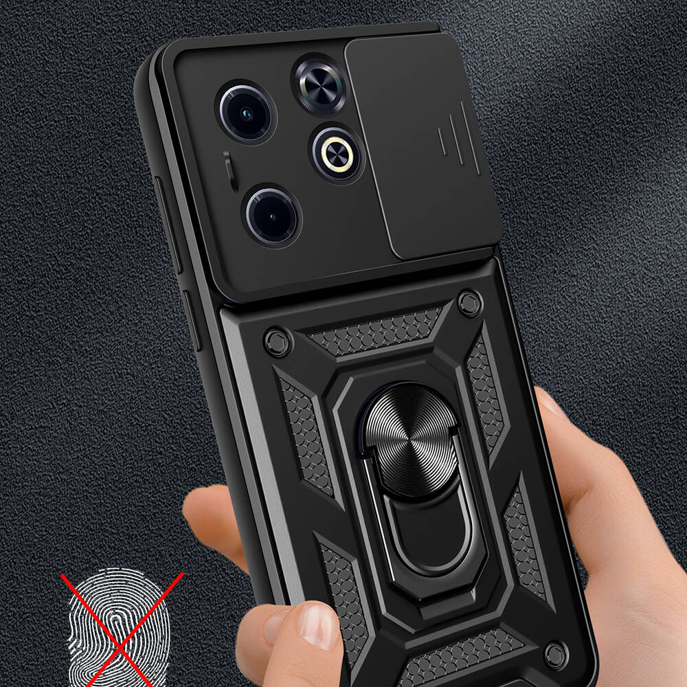 İnfinix Smart 8 Kılıf Magnetik Standlı Kamera Korumalı Zore Sürgülü Vega Kapak Siyah