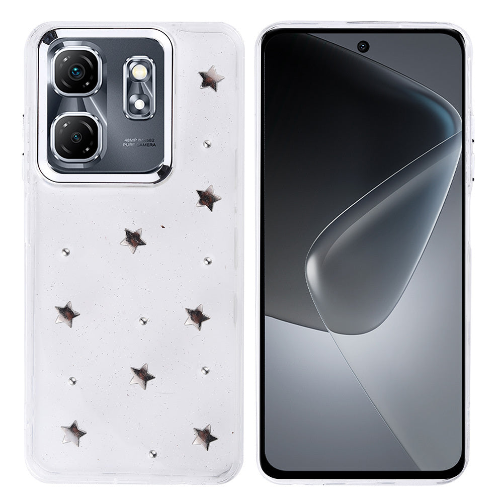 İnfinix Smart 9 Kılıf Airbag Tasarımlı Simli Şeffaf Zore Kutup Kapak Yıldız