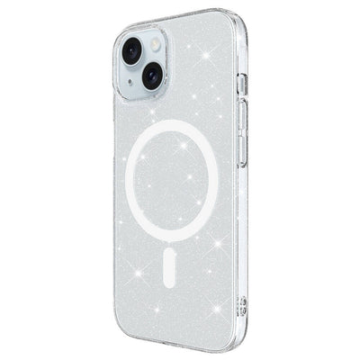 iPhone 15 Plus Kılıf Zore M-safe Şarj Özellikli Simli Şeffaf Arka Yüzey Erdos Silikon Kapak
