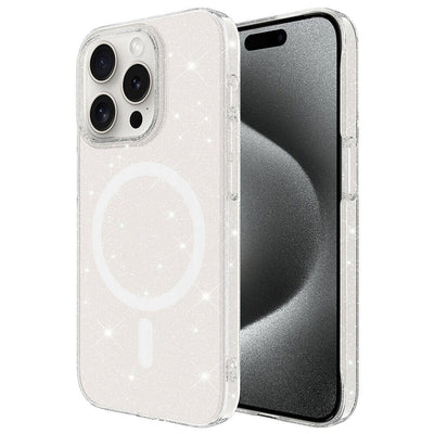 iPhone 15 Pro Kılıf Zore M-safe Şarj Özellikli Simli Şeffaf Arka Yüzey Erdos Silikon Kapak Renksiz