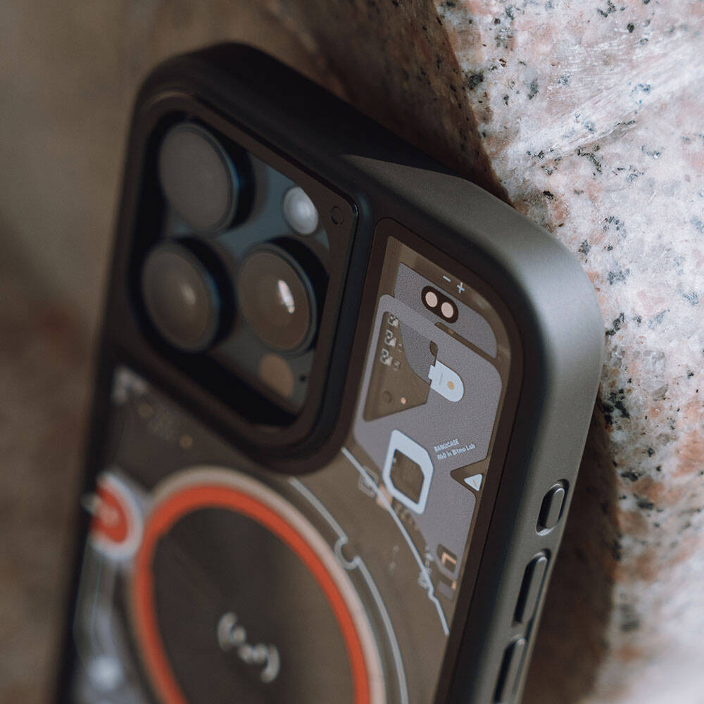 iPhone 15 Pro Max Kılıf Özelleştirilebilir 3 Fonksiyonlu Bluetooth Bağlantılı Bitmo Lab Bangcase Akıllı M-safe Kapak Siyah