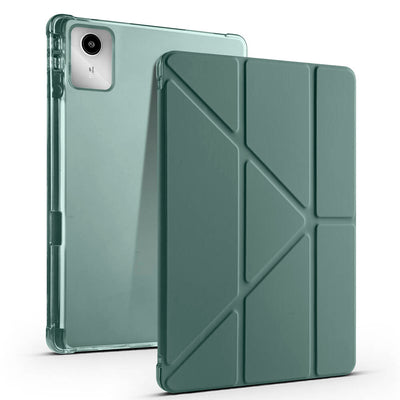 Lenovo M11 TB-330FU Kılıf Zore Tri Folding Kalem Bölmeli Standlı Kılıf Koyu Yeşil